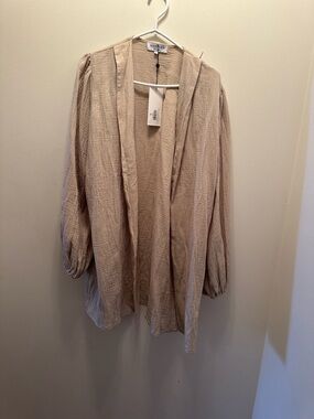 Madison Open-Front Textured Cardigan in Stone Beige